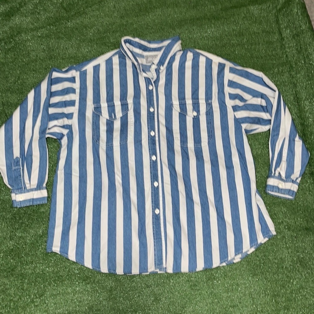 Vintage Womens Denim  Stripe Button Shirt
